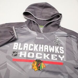 Chicago Blackhawks Hoodie Mens Large Gray Reebok Center Ice Pullover Pocket